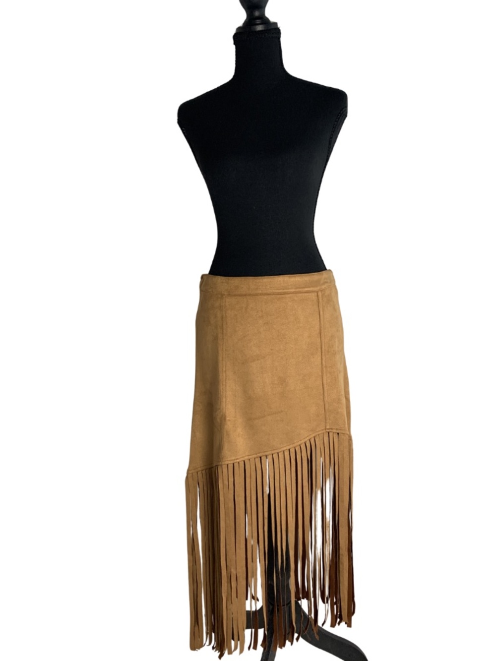 Umgee Brown Faux Suede Long Fringe Western Maxi Skirt Women's M Boho Hippie 70s